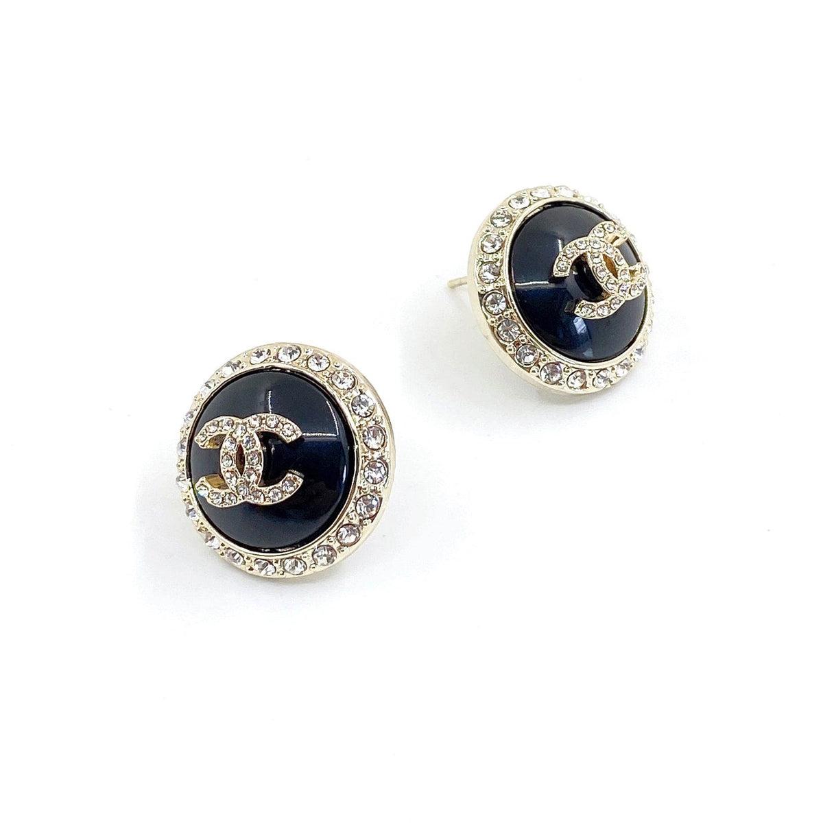18K Chanel Black Crystal Earrings