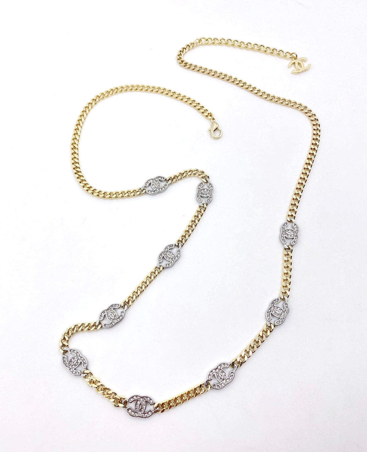 18K Crystal Chanel Chain Link Necklace