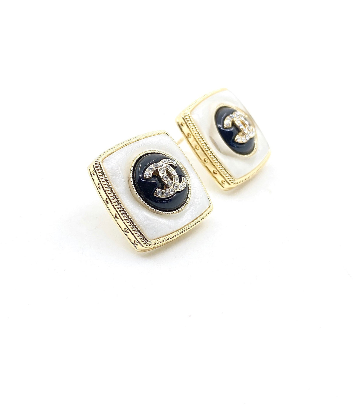 18K Chanel Pearl Square Earrings