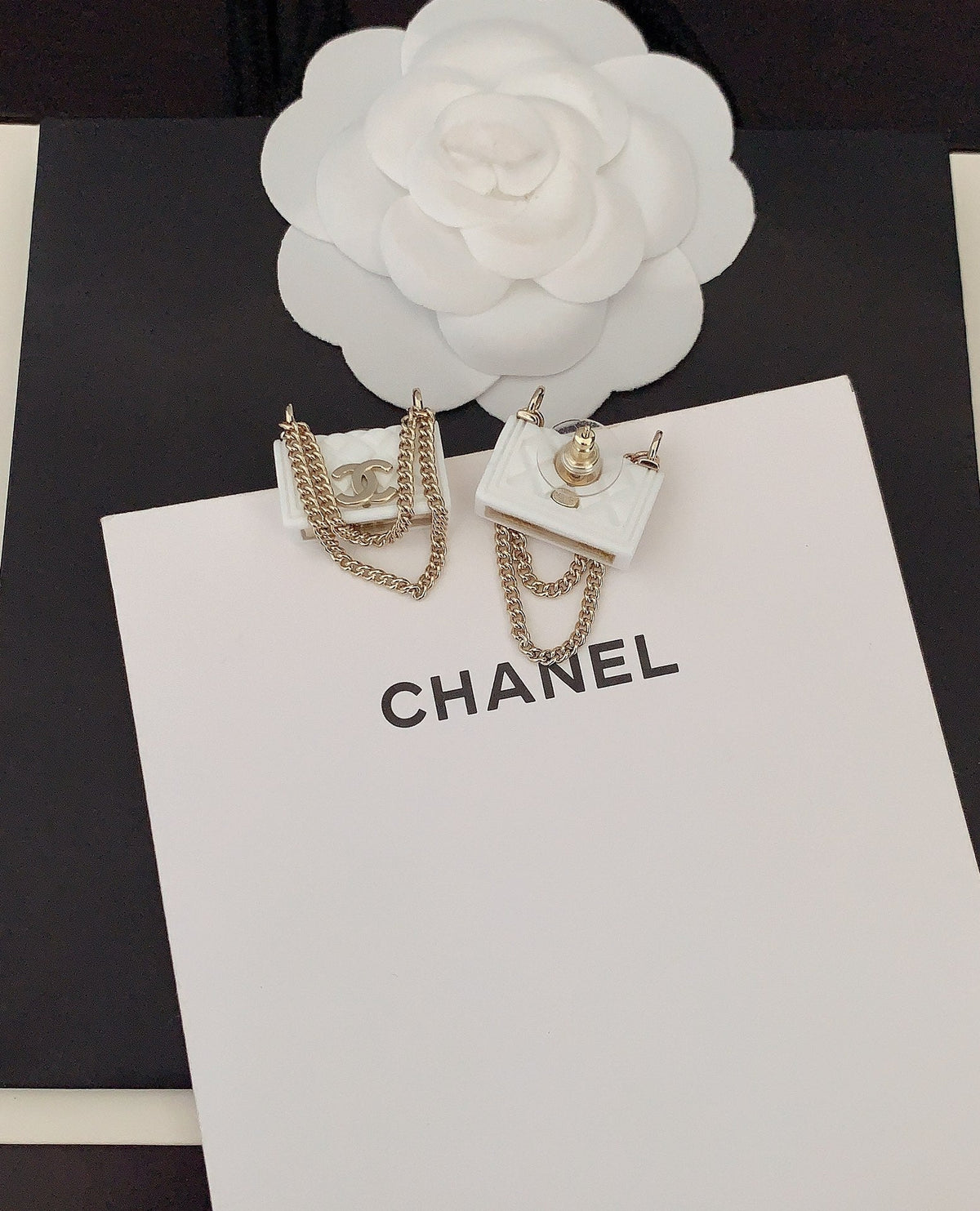 18K Chanel White Bag Earrings