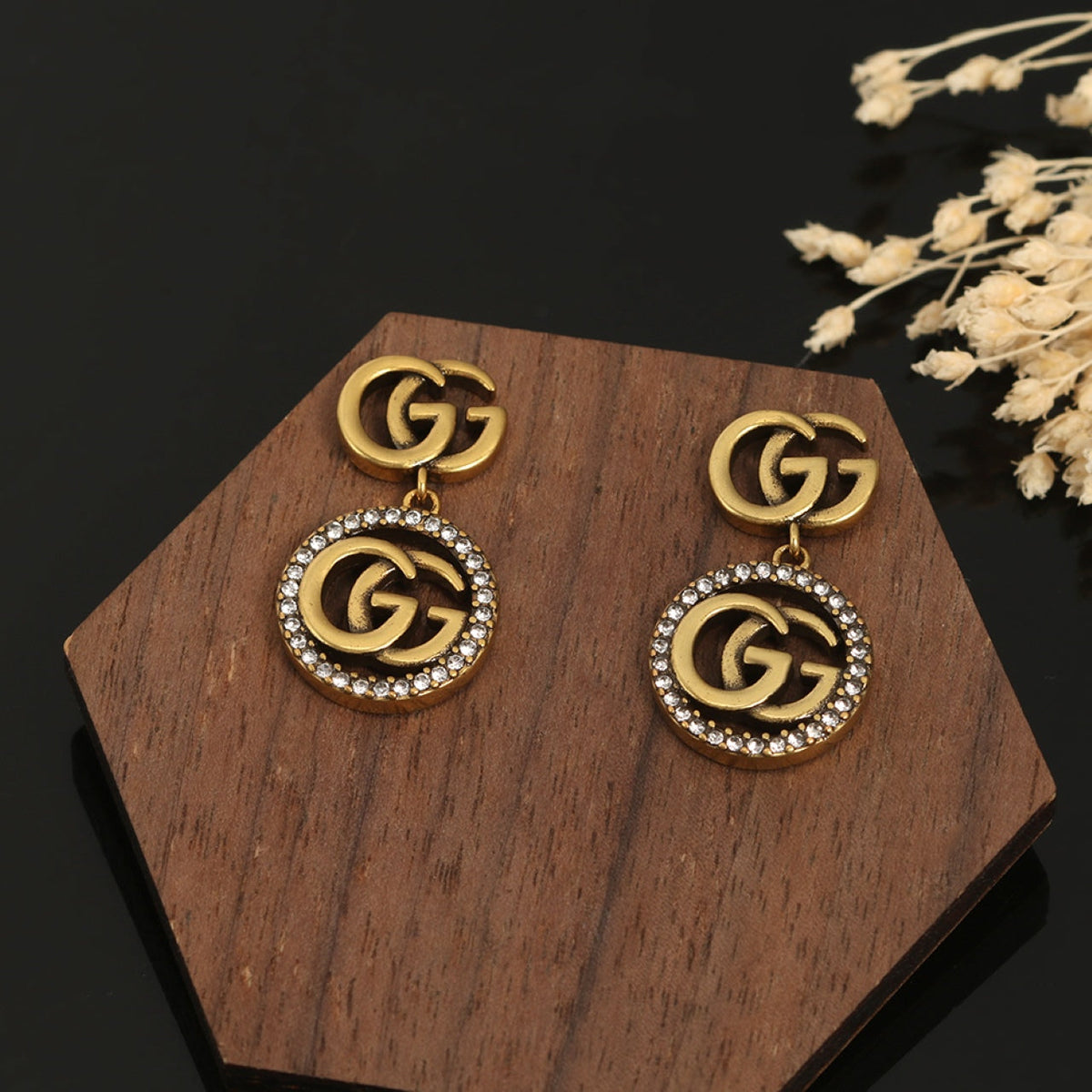 18K Double Gucci Crystals Vintage Earrings