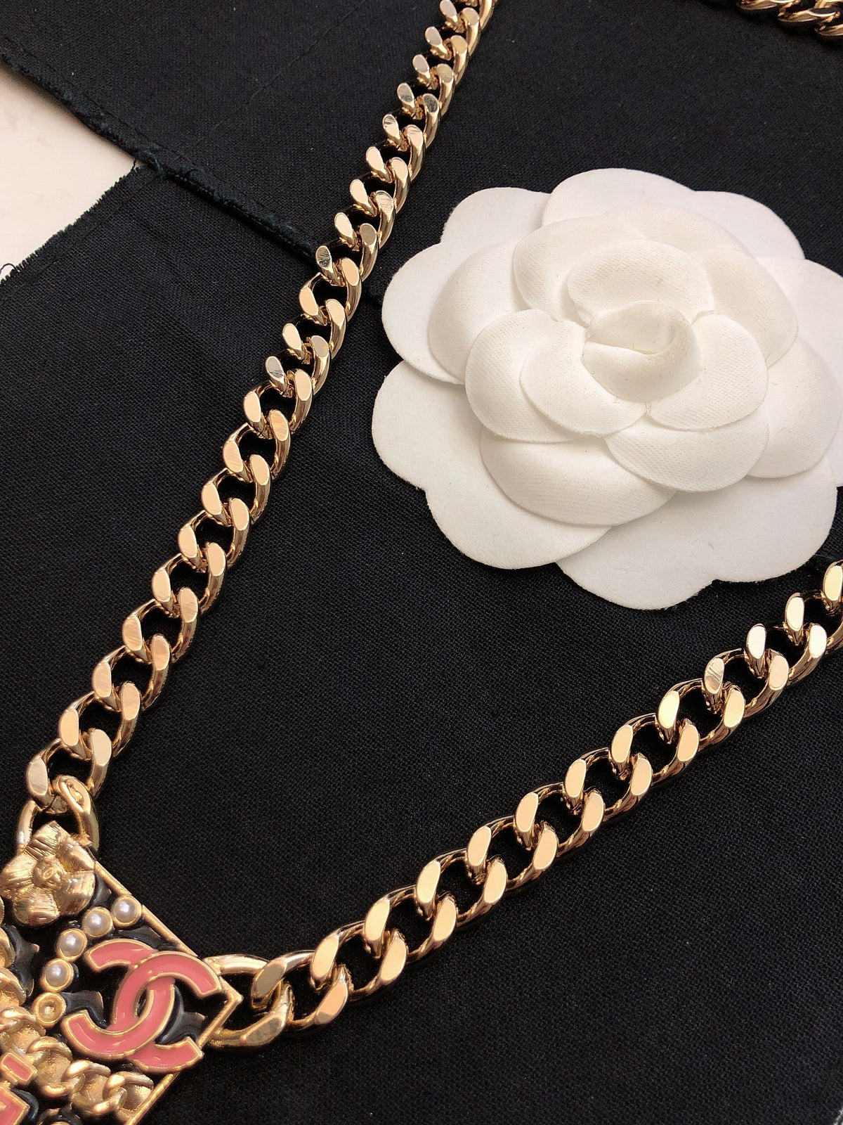 18K Chanel Pink Logo Chain Necklace