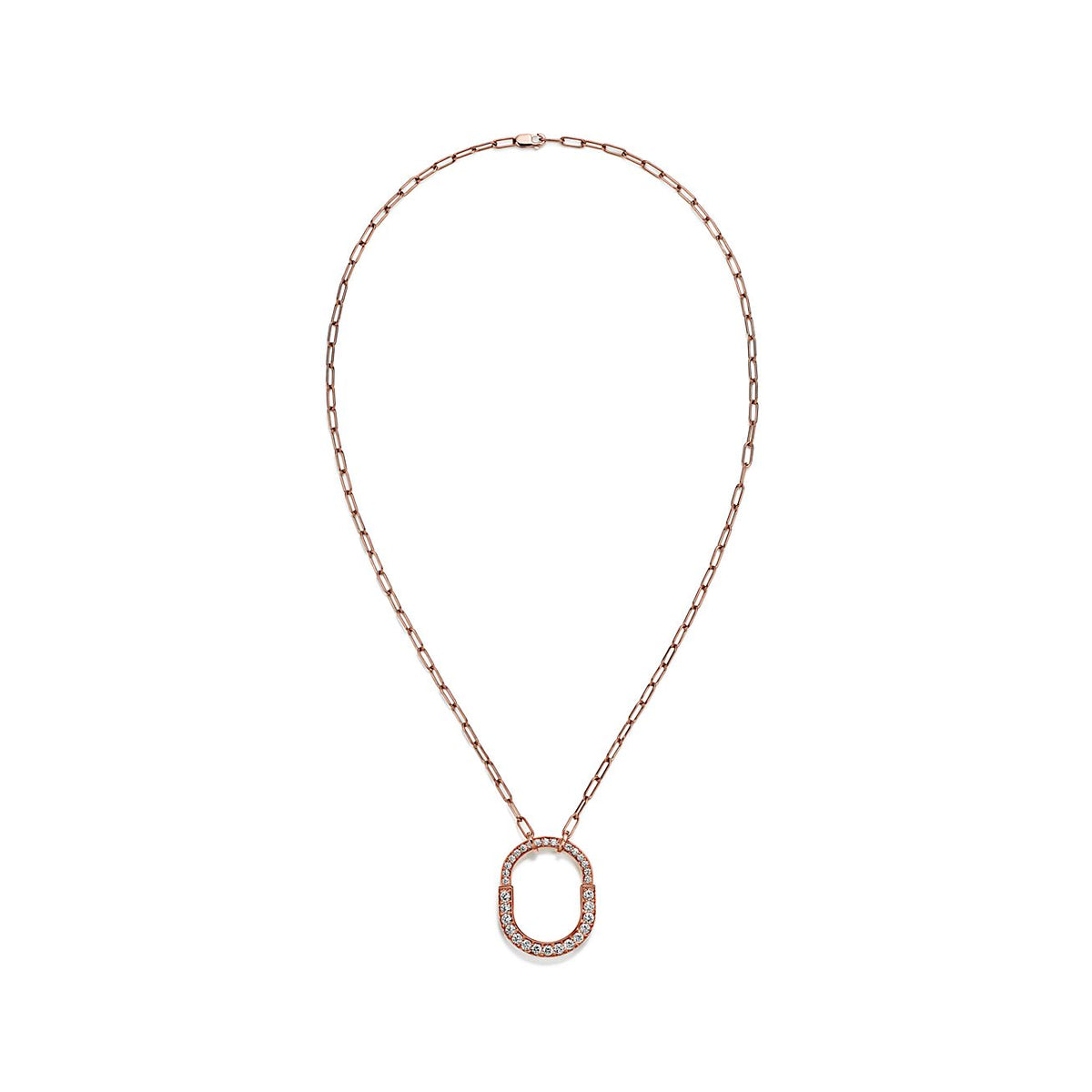 18K Tiffany Lock Pendant Pave Diamonds Necklace