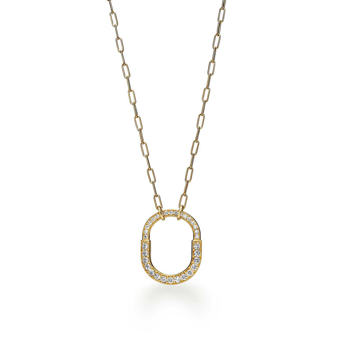 18K Tiffany Lock Pendant Pave Diamonds Necklace