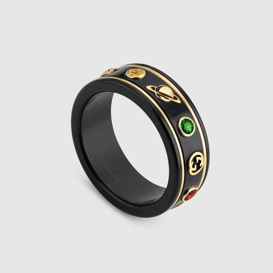 18K Double Gucci Icon With Gemstones Corundum Ring