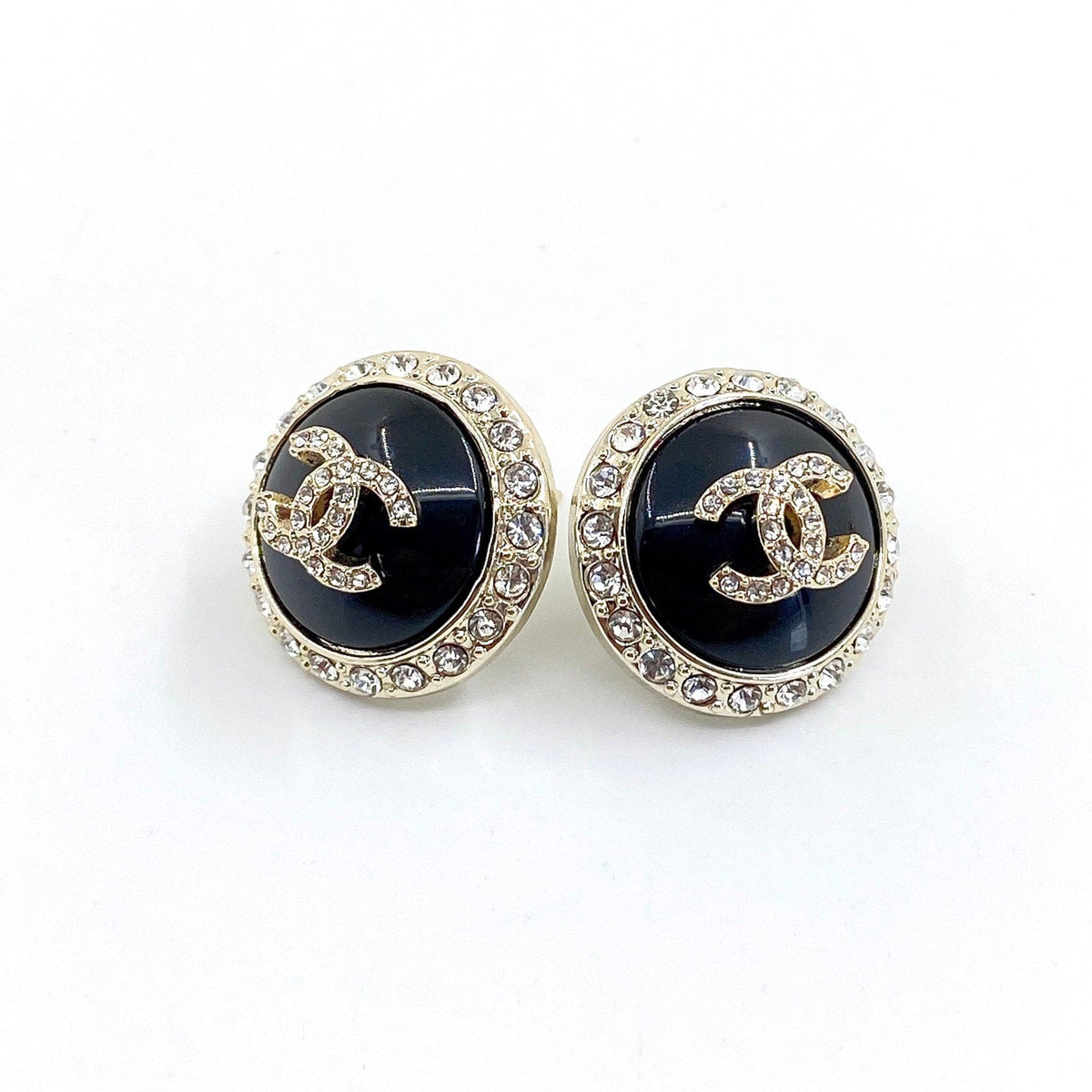 18K  Chanel Black Crystal Earrings