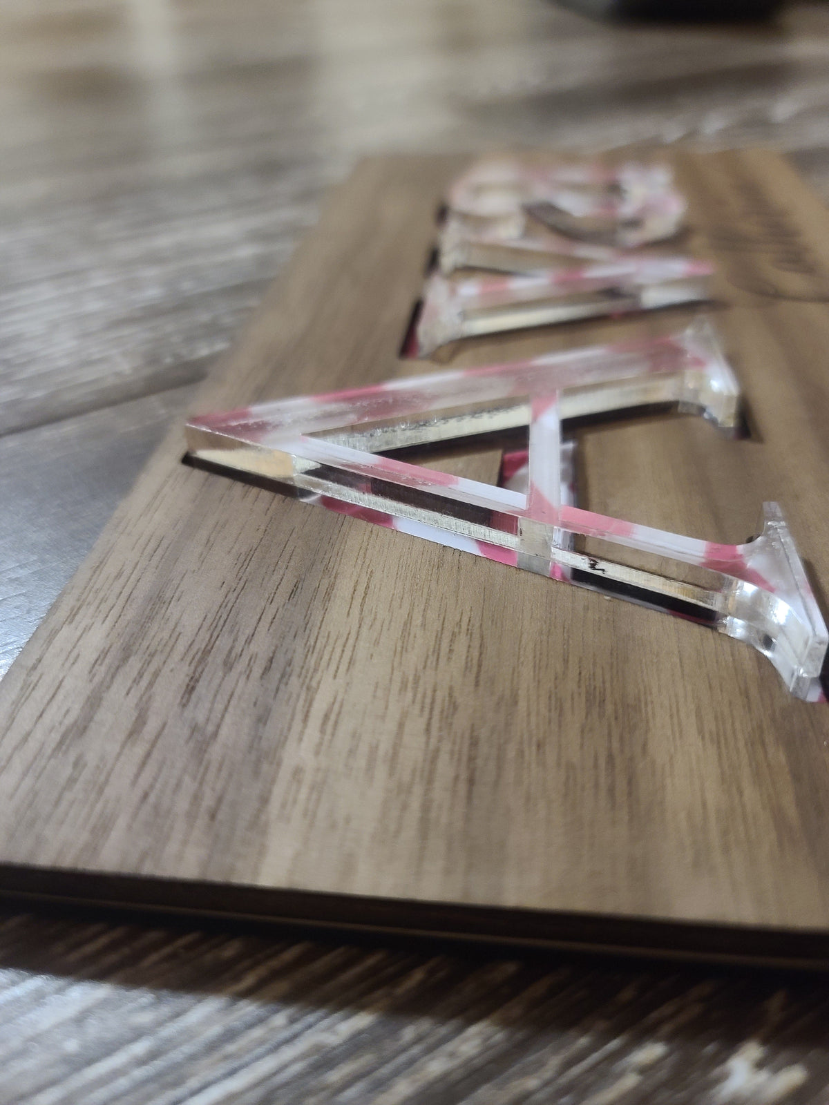 Wood & Acrylic Name Puzzle (you pick chevron / zig zag color) with clear letters.