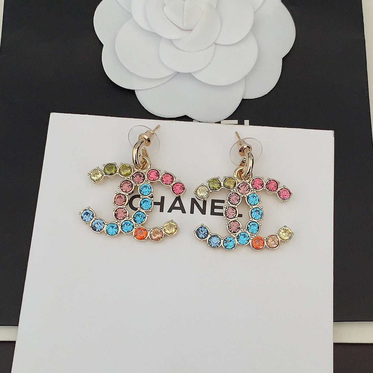 18K  Chanel Color Crystals Earrings