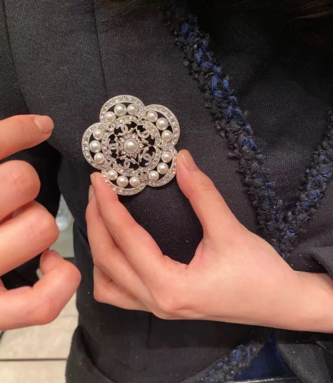 18K  Chanel Camellia Pearls Brooch