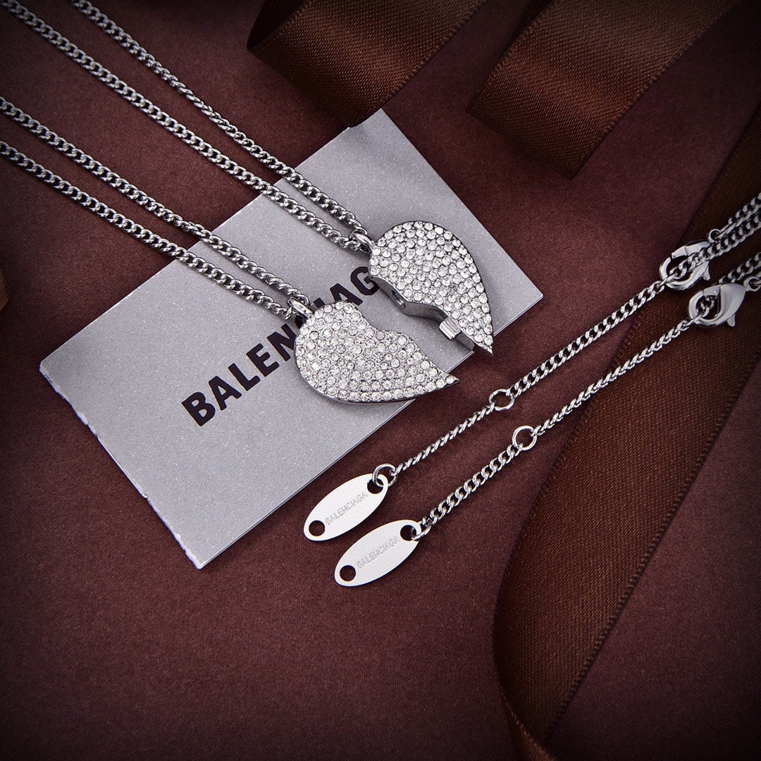18K Balenciaga Lovelock Set Of Two Silver-tone Crystal Necklaces
