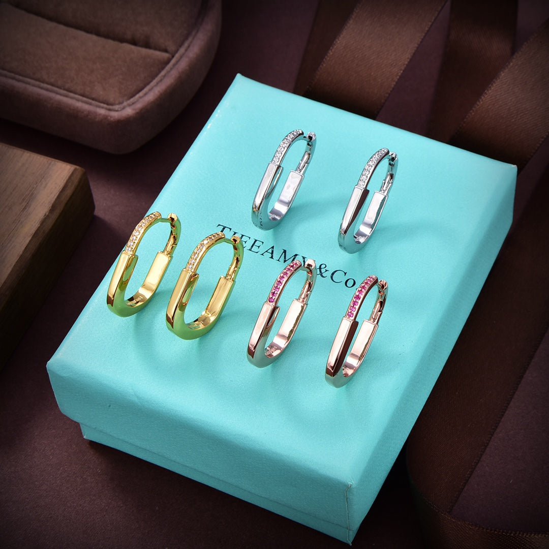 18K Tiffany Lock Diamonds Medium Earrings