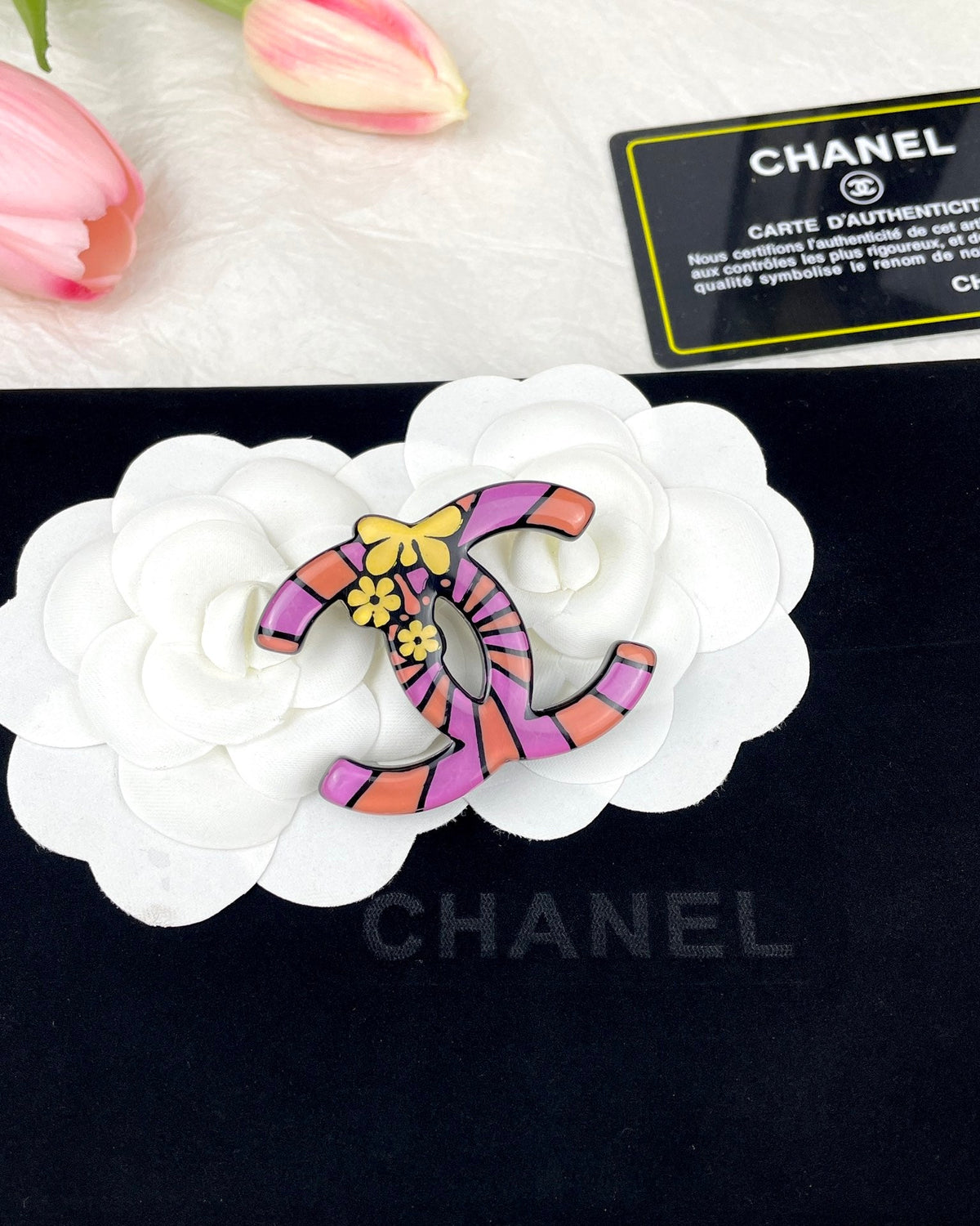 18K  Chanel Pink Resin Brooch