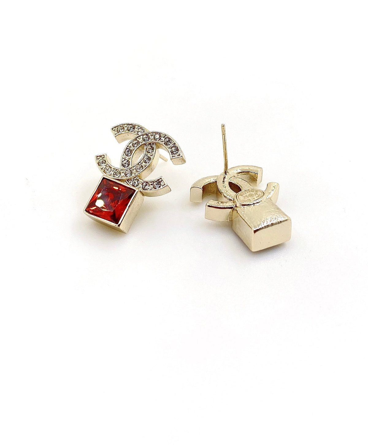 18K  Chanel Red Crystal Earrings