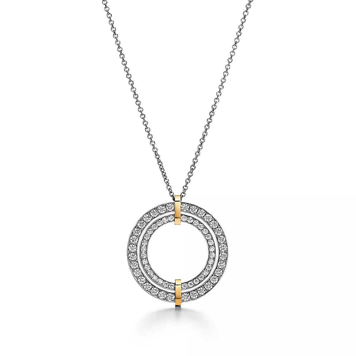 18K Tiffany Edge Circle Diamond Pendant Necklace